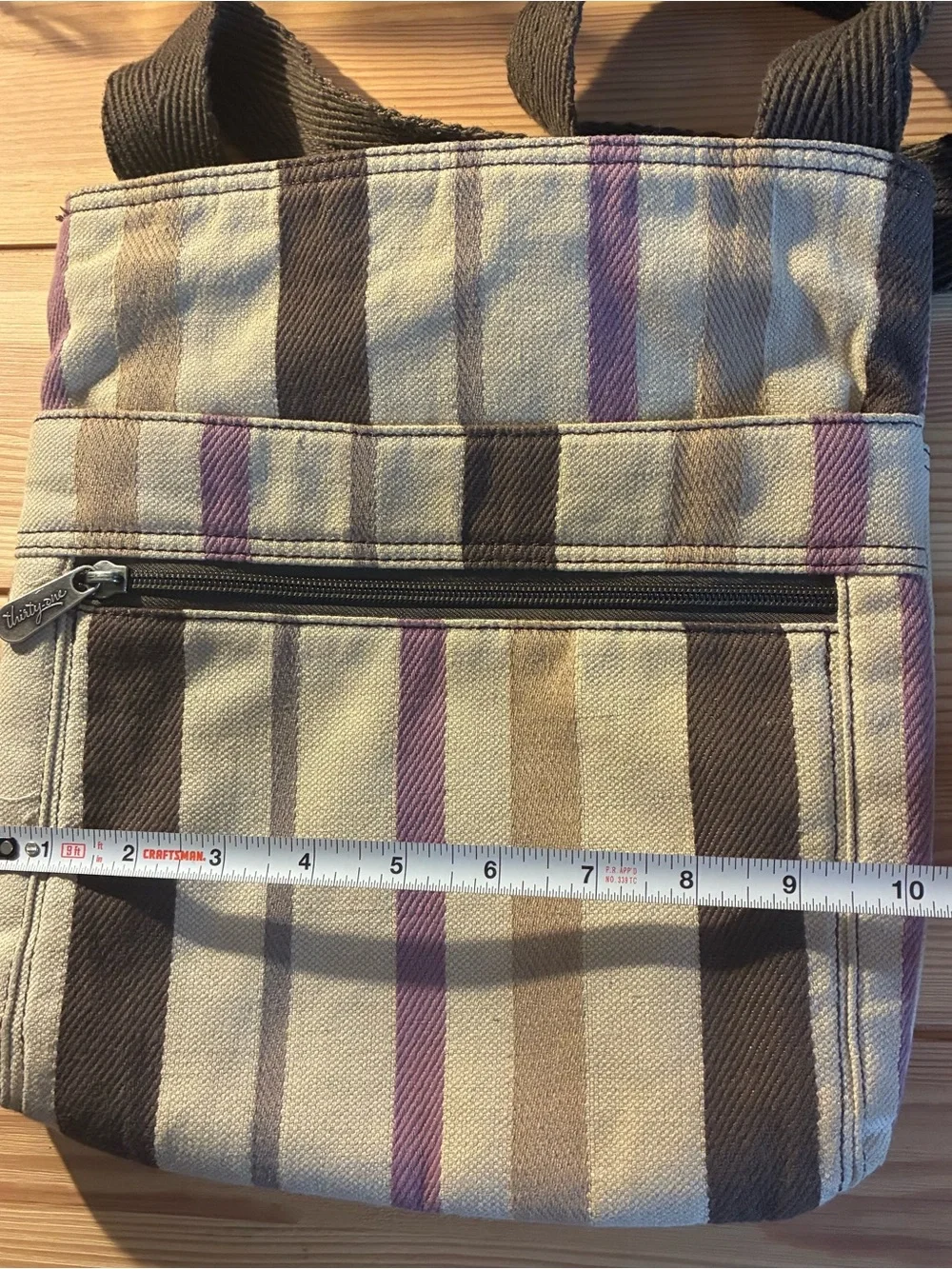 Striped Canvas Crossbody Bag in Cream, Brown & Purple